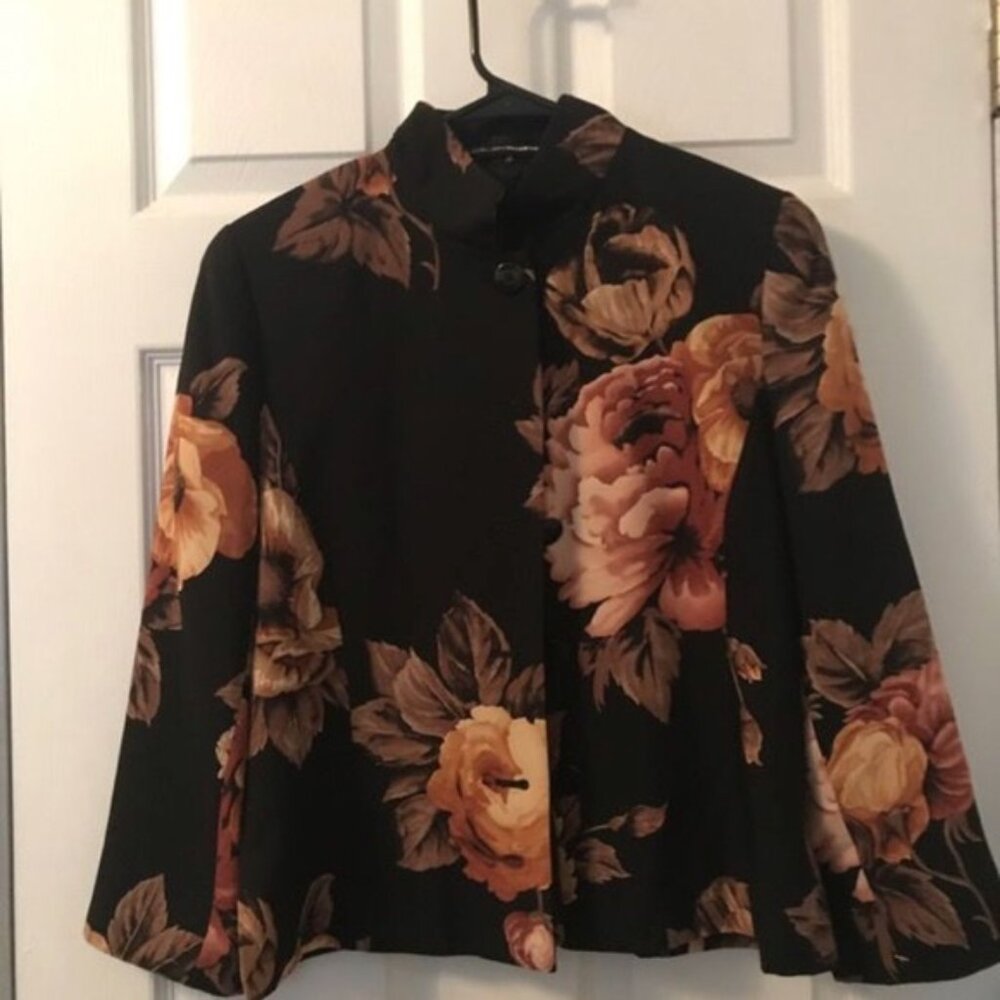 Ellen Tracy Floral Mandarin Collar Blazer